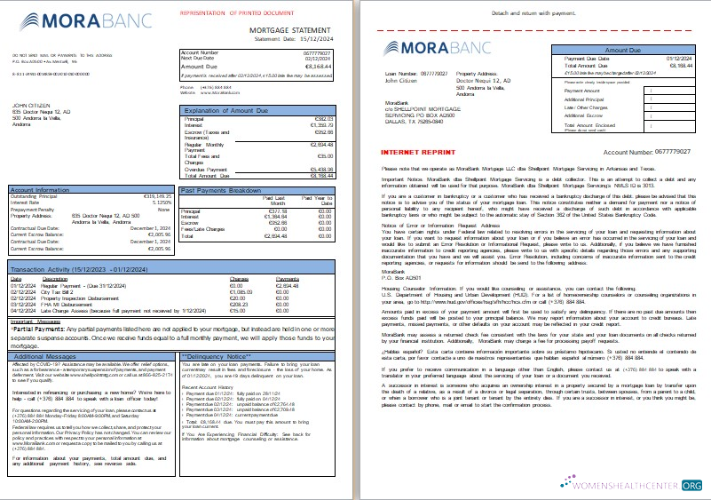 Download Andorra MoraBank bank mortgage statement, 3 pages, 1 2 scr Photoshop template